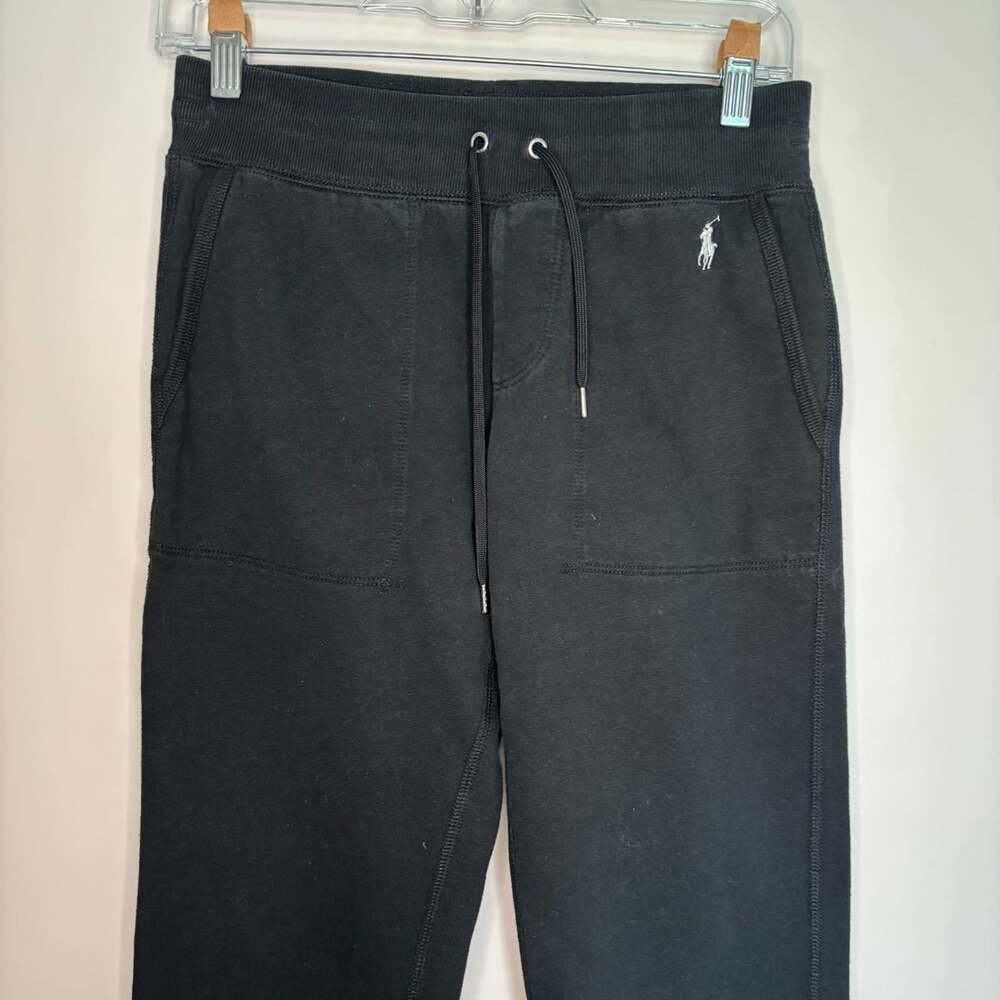 POLO RALPH LAUREN Joggers Womens XS Black Drawstring Slash Pockets Stretch